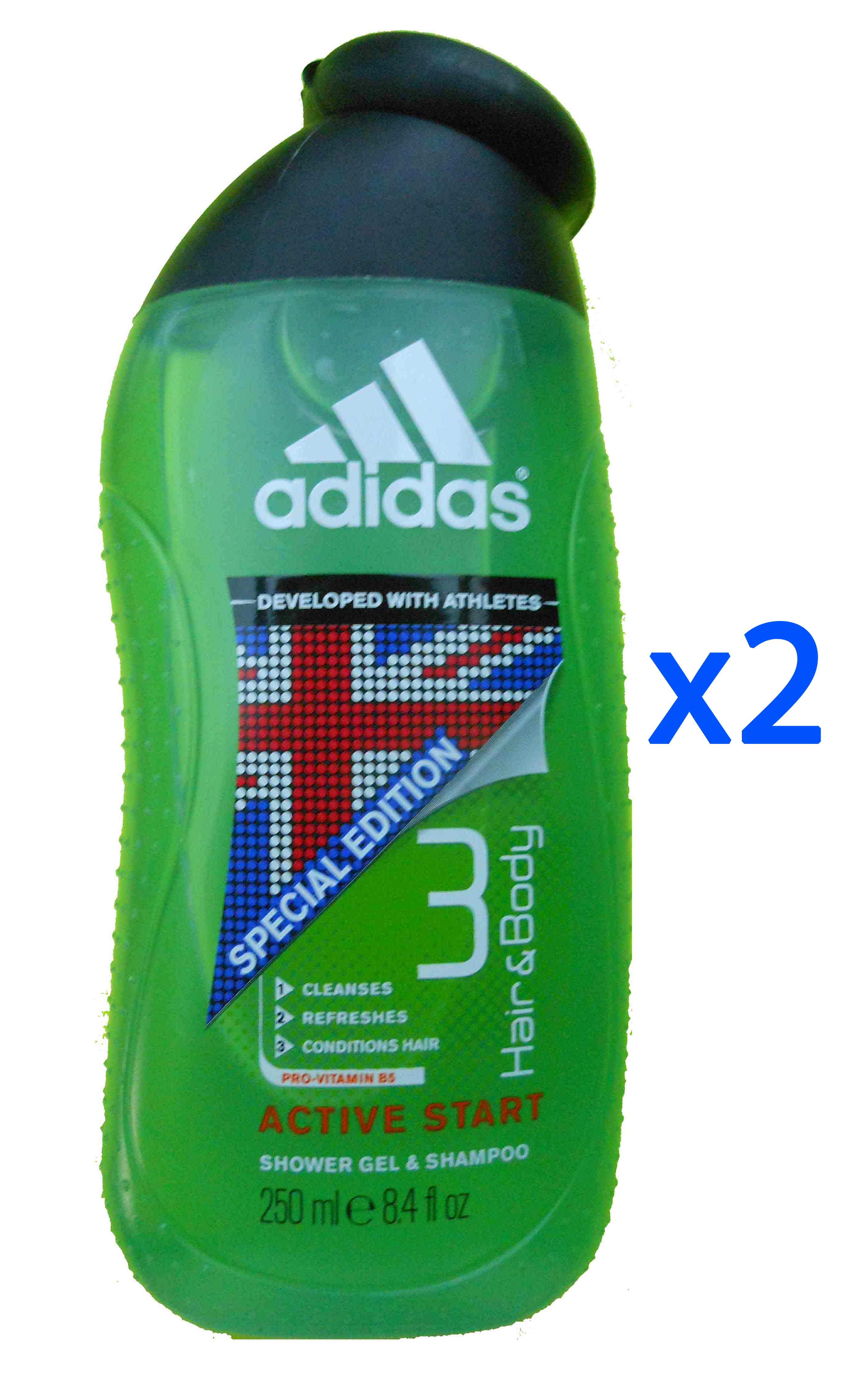 Adidas 3 Hair & Body Active Start Shower Gel & Shampoo New 250ml Twin