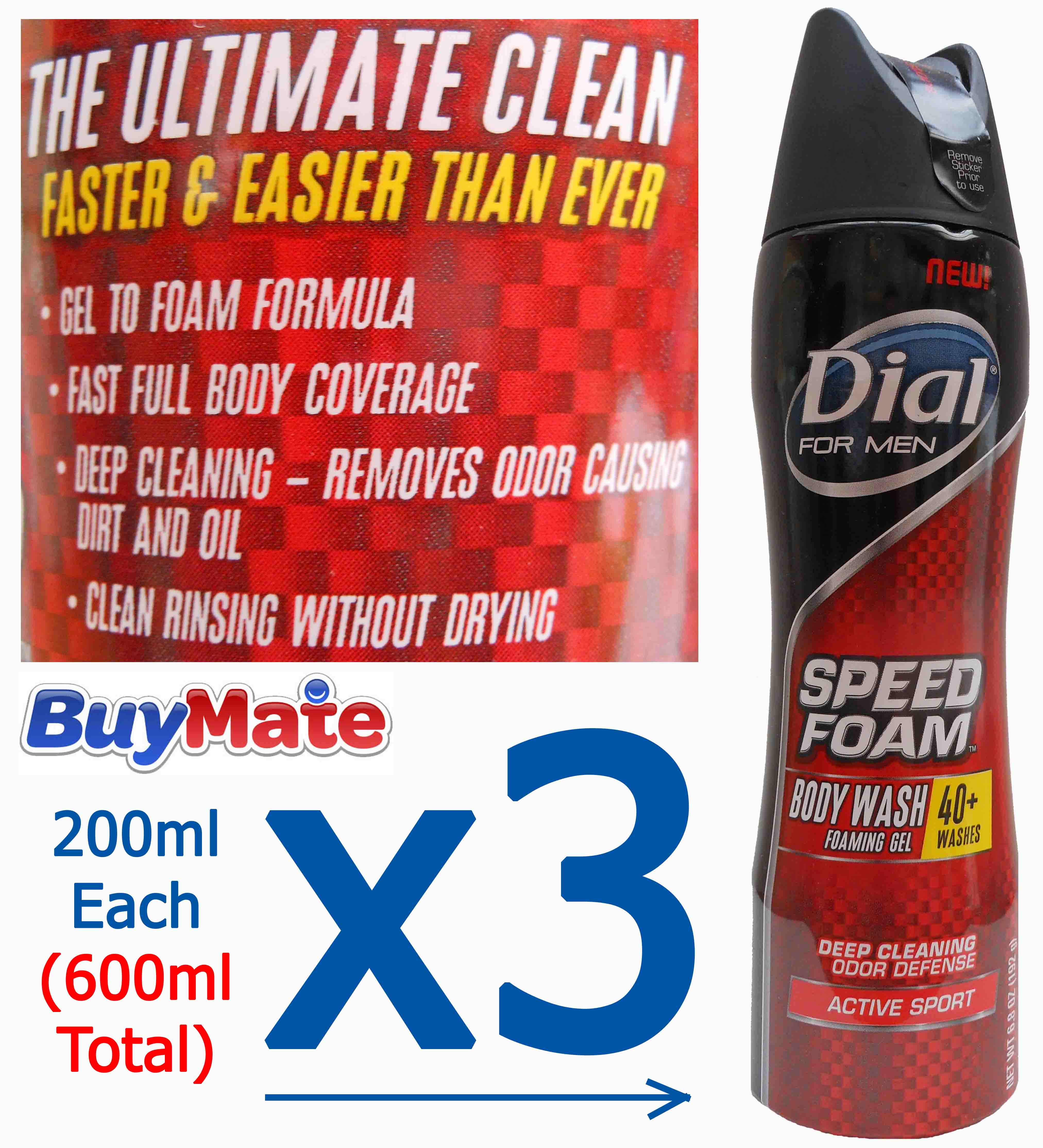 Dial For Men Speed Foam Body Wash Foaming Gel Active Sport New 600ml