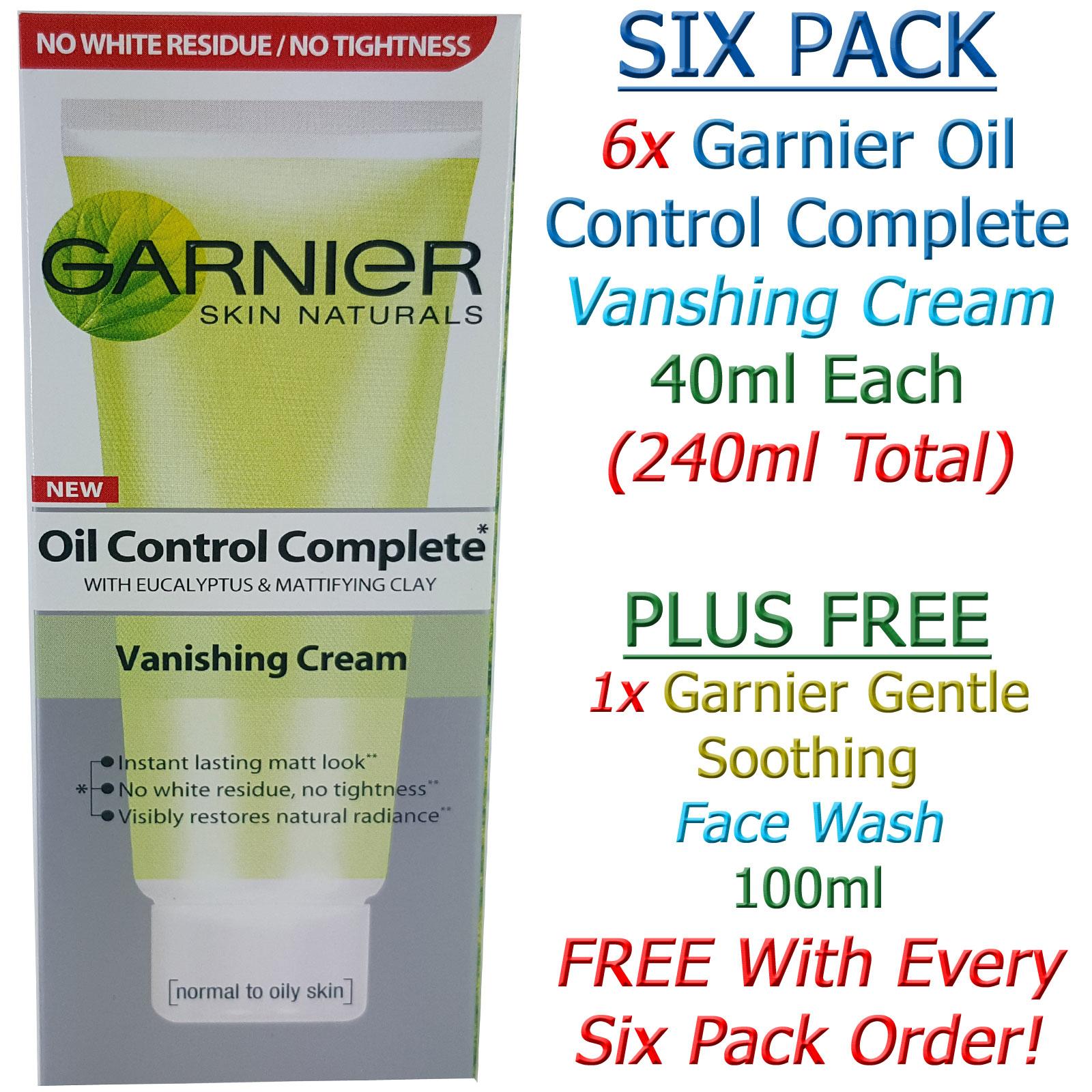 Garnier Oil Control Complete Vanishing Cream SIX PACK + FREE GIFT(240ml