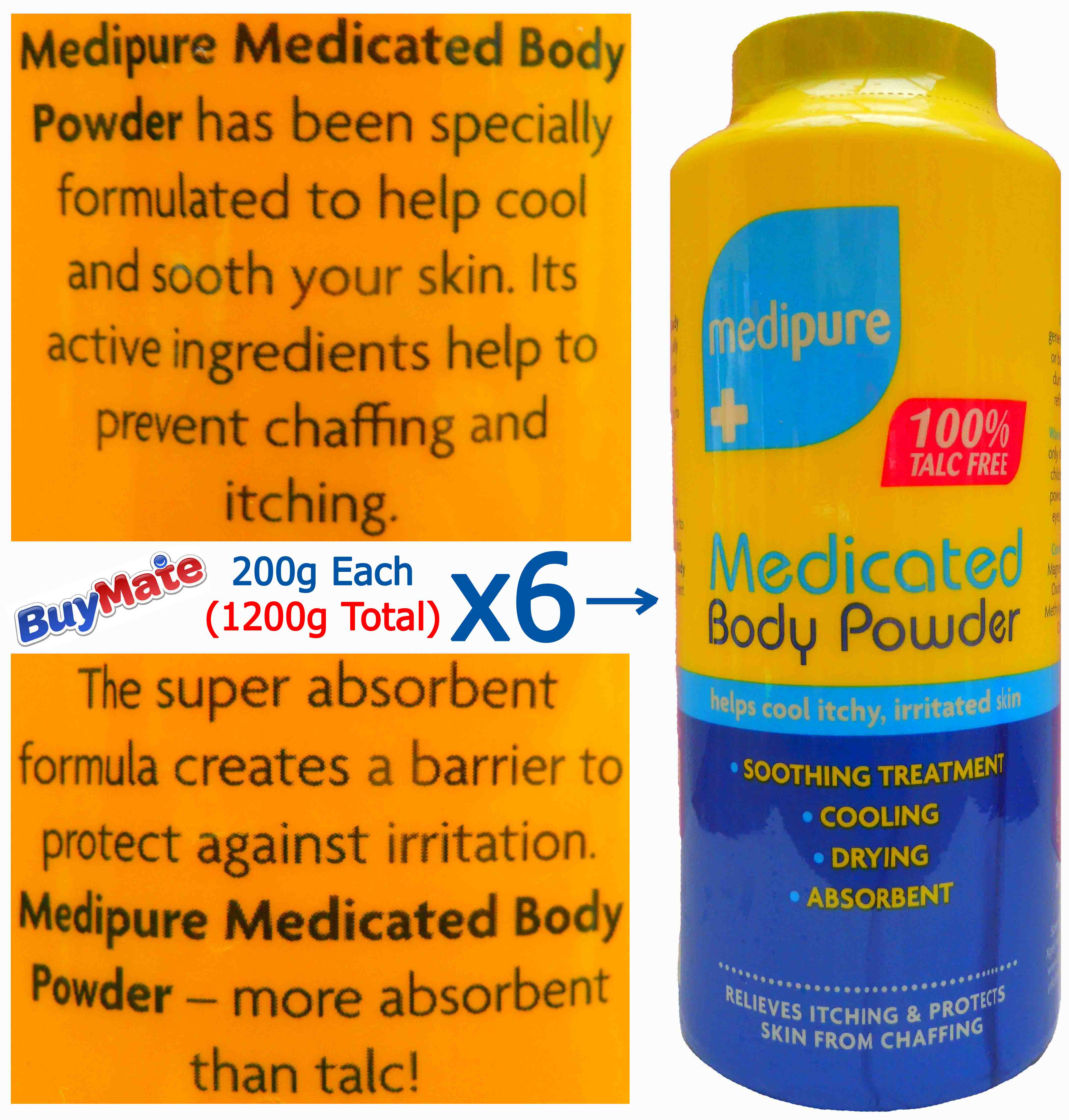 Medipure Medicated Body Powder 100 Talc Free 6 x 200g Protect