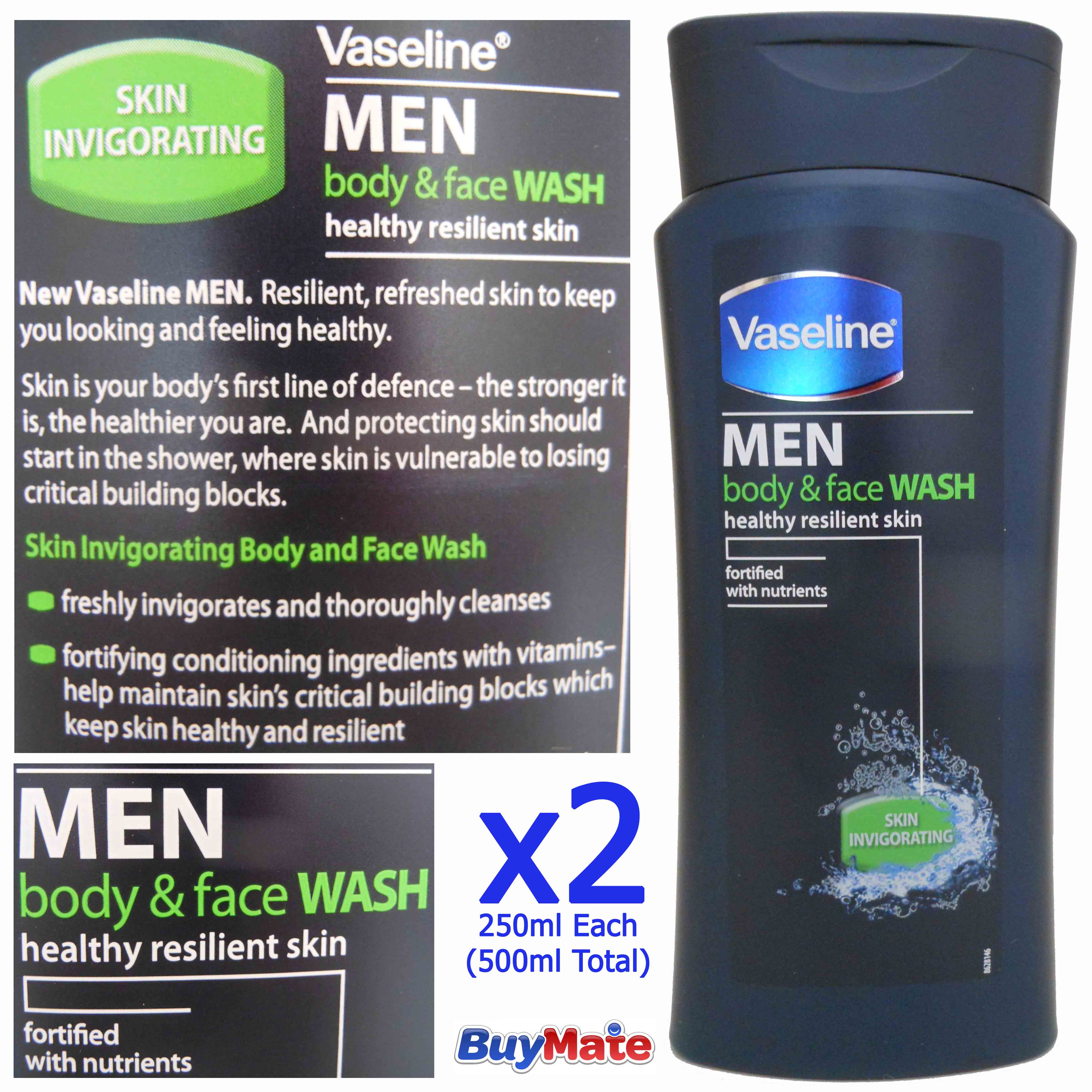Vaseline Men Body & Face Wash Skin Invigorating Shower Gel New 500ml