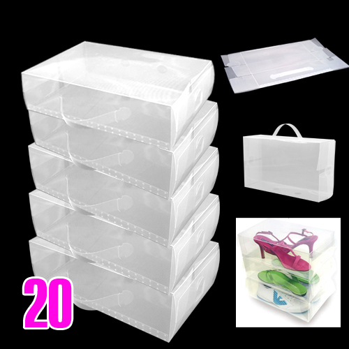 20 x Ladies Clear Plastic Shoe Storage Box Stackable Foldable Boxes Trainers New eBay